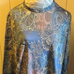 Blue and Taupe Paisley Long Sleeve Top